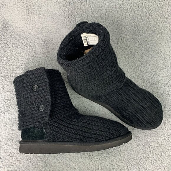 UGG Women's Classic Cardy Fold Over Two Button Tall Knit Boot-Black Suede, Sz 6 - Picture 16 of 16
